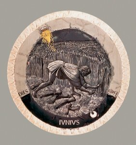 Juni: een boer die het graan oogst. Terracotta door Luca della Robbia door Luca Della Robbia