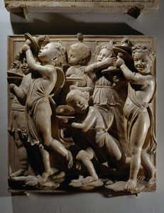 Laudate Eum in cimbalis iubilationis (Psalm 150, Laudate Dominum), paneel met bekkenspelers door Luca Della Robbia