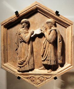 Pythagoras en Euclides door Luca Della Robbia