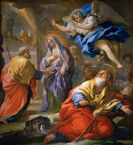 Barok: Joachim ontvangt de belofte van een kind en ontmoeting van Joachim en Anna bij de Gouden Poort door Giordano, Luca (1632-1705), ca. 1696 door Luca Giordano