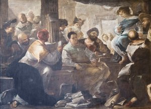 Christus onder de dokters door Luca Giordano