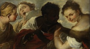Vier Vrouwen maken Muziek door Luca Giordano