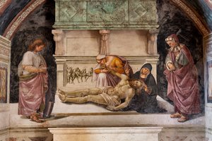 Rouw om de dode Christus tussen de twee heiligen van Orvieto door Luca Signorelli