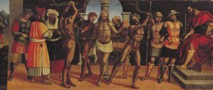 De Geseling, detail van de predella van het altaarstuk van de Drie-eenheid met Madonna en Kind en SS. Augustinus en Anastasius door Luca Signorelli