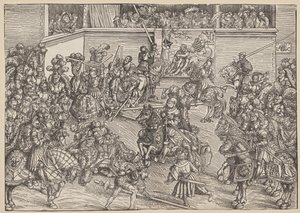 Het toernooi met Sampson en de leeuw door Lucas Cranach