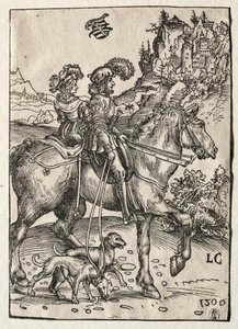 Een heer en een dame op weg naar de jacht