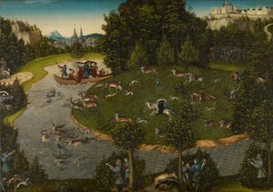 Een hertenjacht met keurvorst Friedrich de Wijze door Lucas Cranach the Elder