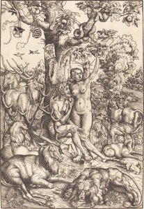 Adam en Eva in het Paradijs door Lucas Cranach the Elder