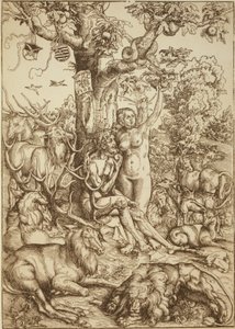 Adam en Eva in het paradijs door Lucas Cranach the Elder