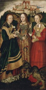 Altaarstuk met het martelaarschap van Sint Catharina, rechtervleugel: De Heilige Barbara, Ursula en Margaretha door Lucas Cranach the Elder