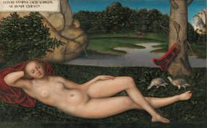 Duits:  Quellnymphe De nimf bij de fontein door Lucas Cranach the Elder