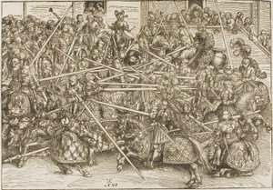 Het derde toernooi, met ridders die lansen breken door Lucas Cranach the Elder