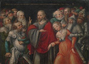 Christus en de overspelige vrouw, ca. 1545-50 door Lucas Cranach the Younger
