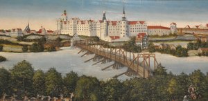 Duits: Hertenjacht van keurvorst Johann Friedrich Hertenjacht van keurvorst Johann Friedrich
 detail: Kasteel Hartenfels in Torgau door Lucas Cranach the Younger