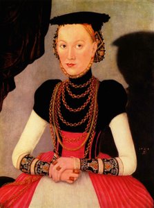 Duits: Weibliches Bildnis / Bildnis einer Frau (eine geborene Hoffmann aus Leipzig) Vrouwenportret / Portret van een vrouw (een geboren Hoffmann uit Leipzig) door Lucas Cranach the Younger