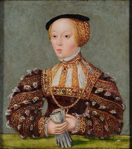 Pools: Portret van Elizabeth van Oostenrijk Habsburg (1526-1545), eerste vrouw van Sigismund Augustus Elizabeth van Oostenrijk door Lucas Cranach the Younger