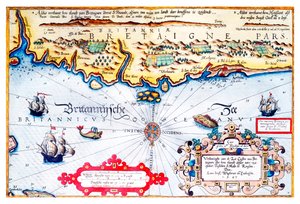 Navigatiekaart van de kust van Bretagne door Lucas Janszoon Waghenaer