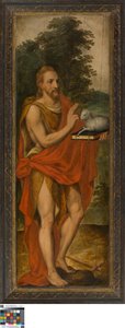 Johannes de Doper (links), Schenker (rechts), Vanitas (gesloten), Lucas de Heere, Museum van Schone Kunsten Gent, S-101, open linker paneel