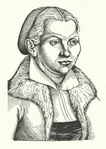 Katharina von Bora, vrouw van de Duitse protestantse hervormer Maarten Luther (gravure) door Lucas the Elder (after) Cranach