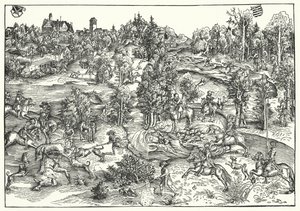 De hertenjacht door Lucas the Elder (after) Cranach