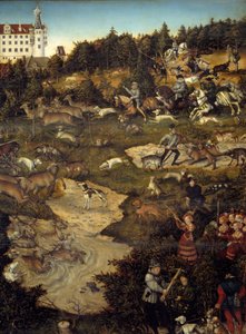 Jacht ter ere van Karel V op Kasteel Torgau (Duitsland). Detail. Schilderij door Lucas Cranach (1472-1553)