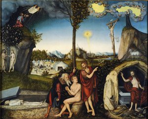 De wet en de genade door Lucas the Elder Cranach