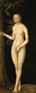Renaissance: De Val van de Mens: Eva door Cranach, Lucas, de Oudere (1472-1553), ca 1510-1520. Olie op hout