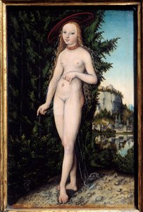 Venus Staand in een Landschap Schilderij door Lucas Cranach de Oude (1472-1553) 1529