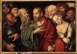 Christus en de overspelige vrouw, na 1532 door Lucas the Younger Cranach