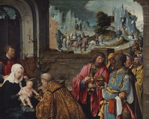 De aanbidding van de Wijzen door Lucas van (follower of) Leyden