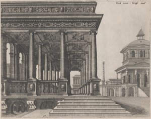 Een Hal met Ionische Zuilen door Lucas van Doetechum and Johannes
