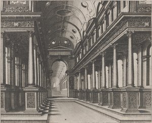 Interieur van een Kerk met een Standbeeld in de Verte