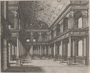 Uitzicht in een Hal met Toscaanse Zuilen