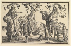 Ahaz, Hizkia, Manasses, uit De Twaalf Koningen van Israël door Lucas van Leyden