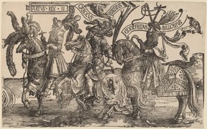 Arthur, Karel de Grote (Charlemagne), Godfried van Bouillon door Lucas van Leyden