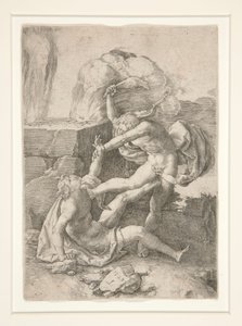 Kaïn Doodt Abel, uit de Geschiedenis van Adam en Eva door Lucas van Leyden