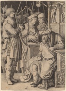 David Speelt de Harp voor Saul door Lucas van Leyden