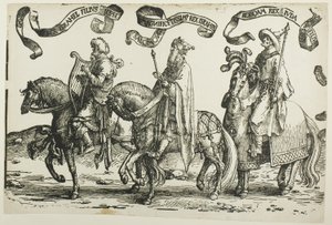 David, Salomo, Rehabeam, plaat één, uit De Twaalf Koningen van Israël door Lucas van Leyden