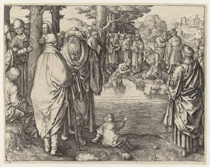 De doop van Christus in de Jordaan door Lucas van Leyden