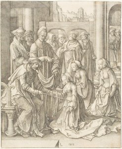Esther voor Ahasveros door Lucas van Leyden