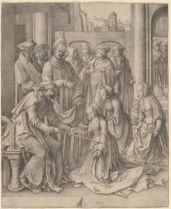 Esther voor Ahasveros door Lucas van Leyden