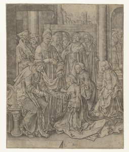 Esther knielt voor Ahasverus door Lucas van Leyden