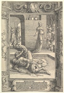 Jael doodt Sisera, sierlijst door Lucas van Leyden