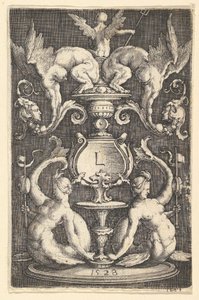 Paneel van ornament met twee sirenen door Lucas van Leyden