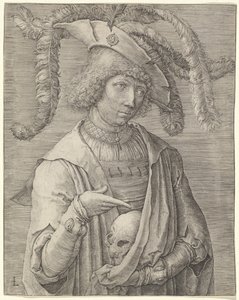 Portret van een jonge man met een schedel door Lucas van Leyden