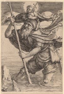 Sint Christoffel draagt het Christuskind