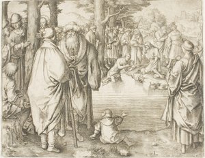 De Doop van Christus in de Rivier Jordaan door Lucas van Leyden