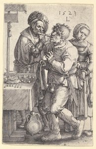 De tandarts, 1523 door Lucas van Leyden