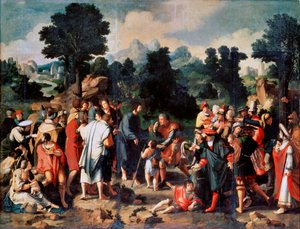 De genezing van de blinde man van Jericho, centraal paneel, 1531 door Lucas van Leyden