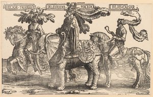 De Negen Helden: Hector van Troje, Alexander van Macedonië, Julius Caesar, 1515-1517 door Lucas van Leyden